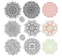 CRASPIRE Sellos de Goma Transparentes con Diseño de Mandala Y Flores Reutilizables Estilo Bohemio Loto Yoga Sellos de Silicona Transparentes Vintage para Diario Tarjetas Decoración Bricolaje Álbumes