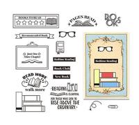 CRASPIRE Sellos de Goma Transparentes con Palabras Libro para Leer Página Leer Gafas de Sol Hora de Dormir Gafas de Lectura Matasellos Sellos de Silicona Vintage Transparentes Sello Diario