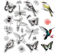 CRASPIRE Sellos Transparentes de Aves Pájaros Realistas Mariposas Abejas Flores Libélula Plantas Insectos Voladores Ejemplares Fondo Vintage Matasellos Sello de Silicona para Manualidades Álbumes
