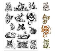 CRASPIRE Sellos Transparentes de Gato Sellos Transparentes de Silicona con Dibujos Animales Silicona para Tarjetas Cumpleaños Navidad Bricolaje