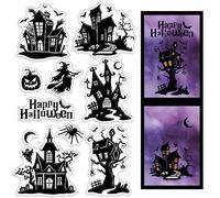 CRASPIRE Sellos Transparentes de Silicona con Temática de Halloween Casa Embrujada Calabaza Araña Hechicera Sellos Transparentes de Goma Reutilizables para Hacer Tarjetas DIY Scrapbooking Diario