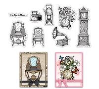 CRASPIRE Sellos Transparentes de Silicona Vintage Gramophone Dresser Clock The Age of Steam Design Sellos Transparentes para la Fabricación de Tarjetas Decoración DIY Scrapbooking Relieve Álbum