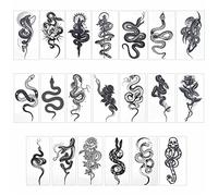 CRASPIRE Serpiente Tatuajes Temporales Rosa Negra Y Serpiente Tatuaje Temporal Pegatinas Impermeable Brazo Cuello Maquillaje Cosmos Tatuajes Papel Cohete Pegatinas Arte