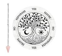 CRASPIRE - Tablero de Péndulo de Árbol de la Vida, Tablero de Mensajes Metafísicos de Adivinación de Radiestesia, Tablero Tallado de Madera de 7.9 Pulgada con Péndulo de Cristal de Cuarzo Rosa