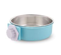 Crate - Cuenco para perro, cuencos de agua para jaula de perrera, cuenco colgante de acero inoxidable extraíble para perros, gatos, cachorros (grande, azul hierba)