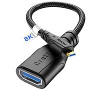 Cratree 8K Micro HDMI a HDMI Adaptador, 8K 60Hz 4k 120hz Cable Micro HDMI Soporte HDR eARC, Micro HDMI Macho a HDMI Hembra Compatible con GoPro Hero 7 6 5 4,Raspberry Pi 4,Sony Camera,Nikon 20CM