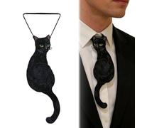 Cravate à Motifs Chat pour Femme - Accessoire de Costume au Design de Chat Noir - Cravate Mode | pour Halloween Noël Fêtes à Thème Amoureux des Chats et Famille