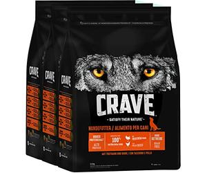 Crave Alimento seco para Adultos con Pavo y Pollo, 3 Bolsas de 3 x 2,8 kg, Comida para Perros Seca con Alto Contenido de proteínas y sin Cereales, Fabricada con Pollo 100% Natural