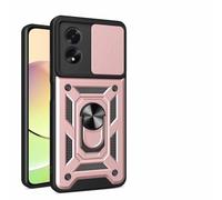 CRAVEN Funda para OPPO A58 5G / A78 5G, TPU Interior + PC Anti-Choque Carcasa con Soporte para Anillos y Cubierta Dslizante para Cámara - Oro Rosa