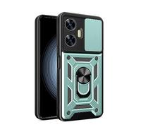 CRAVEN Funda para OPPO Reno 8 Lite (Reno8 Lite), TPU Interior + PC Anti-Choque Carcasa con Soporte para Anillos y Cubierta Dslizante para Cámara - Verde