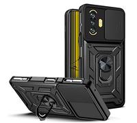 CRAVEN Funda para Xiaomi Poco F3 / Mi 11i 5G, TPU Interior + PC Anti-Choque Carcasa con Soporte para Anillos y Cubierta Dslizante para Cámara - Negro