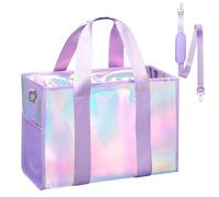 crawing Bolsa de playa grande iridiscente impermeable para mujer con cremallera y bolsa para teléfono, bolsa cruzada a prueba de arena y puntas, Bubble-Purple Small, L, Con funda universal para