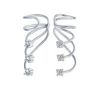 Crawlers Curvados De Triple Espiral Con Circonia Cúbica Alambre Manguito De Oreja De Cartílago Y Pendiente De Pasador Para Mujeres Adolescentes En Plata Esterlina .925