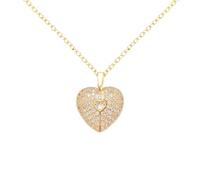 crayfomo 18K chapado en oro dividido corazón CZ colgante collar para mujer-micro-pavé ajustable clavícula cadena, romántico dos mitades regalo de joyería