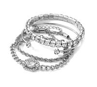 crayfomo 4 unids retro Twist pulseras, punk chunky cuff set con incrustaciones de diamantes imitación, declaración joyería regalo para las mujeres
