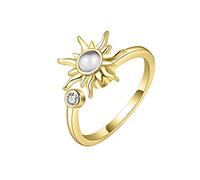 crayfomo Anillo abierto giratorio del diseño de Sun, base de cobre con el chapado en oro, ojo de gato y acentos de la CZ, conveniente para datar, los partidos, y dar del regalo