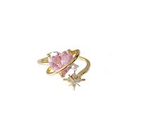 crayfomo Anillo de circón en forma de corazón para mujer, diseño ajustable en forma de corazón rosa, perfecto para el uso diario, regalo que da