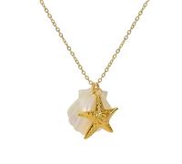 crayfomo Beach Starfish Necklace, 18k Gold Plated Stainless Steel, 23mm Shell & Star, Summer Ocean Pendant for Women, Perfect for Beach Vacation & Everyday Style