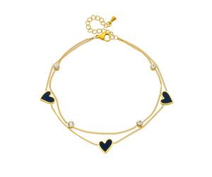 crayfomo Black Heart Rhinestone Anklet Chain, Gold Plated Stainless Steel Adjustable Foot Jewelry for Women Ladies Beach Vacation Party Daily Wear