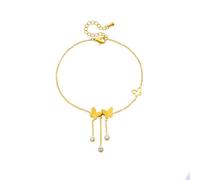 crayfomo Butterfly Chain Bracelet for Women, Gold Plated Titanium Steel Charm Bracelet with 3D Glitter Butterfly & Tassel, Elegant Minimalist Jewelry for Daily Wear & Special Occasions