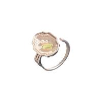 crayfomo Candy Plate Ring for Women, Adjustable Open Cuff with Mini Pearl Accents & Pastel Green Gemstone, Cute Sweet Style Design, Small Dainty Jewelry for Daily Wear and Gift Giving