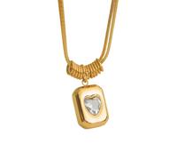 crayfomo Chapado en oro de la bobina del corazón del collar del medallón-Chunky declaración encanto clavícula cadena, joyería romántica moderna para las mujeres