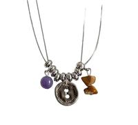 crayfomo Collar bohemio del estilo, collar pendiente de madera del botón de plata, conveniente para el desgaste diario de las mujeres, reuniones, compras