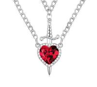 crayfomo Collar Colgante de Espada con Corazón Rojo para Mujer, Collar de Cadena en Capas de Estilo Gótico con Detalles de Cristal, Joya Elegante y Llamativa para Fiestas y Uso Diario