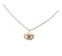 crayfomo Collar colgante de ojo malvado chapado en oro de 18 quilates para mujer-Zircon rojo esmalte mal de ojo encanto delicado cadena de clavícula, regalo de joyería de protección afortunada