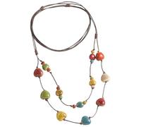 crayfomo Collar de cerámica de doble capa en forma de corazón, collar colgante con cuentas de colores hechos a mano Boho, joyería de declaración de cordón de cuero ajustable para mujeres