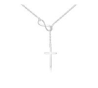 crayfomo Collar de lariat de la cruz del infinito plateado de la plata esterlina para las mujeres-collar Y delicado encanto religioso ajustable cadena de clavícula, regalo de joyería minimalista