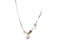 crayfomo Collar de Plata en Espina de Pescado con Acentos Multi-Gemas, Pieza de Estilo Fuerte con Colgante Asimétrico, Joyería Bohemia para Mujer