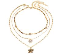 crayfomo Collar de tres capas de estilo bohemio-Vietera Faux Pearl Starfish & Rice Bead Conch Gargantilla Coastal Layered Jewelry para fiesta de vacaciones y regalo