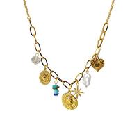 crayfomo Collar lindo del encanto de Boho para las mujeres Paperclip cadena collar sol luna estrella moneda corazón flor bota Boho arco encantos collares