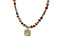 crayfomo Colorido ojo de gato con cuentas cuadrado colgante collar dulce regalo cumpleaños del partido para las mujeres