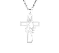 crayfomo Cruz Oración Mano Collar, Acero Inoxidable Estilo De Moda, 70cm Cadena Larga, Versátil Joyería, Unisex