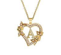 crayfomo Female Hollow Heart-shaped Flower Letter Necklace, Diamond-set Pendant Necklace, Unique Jewelry, Charming Accessory for Parties