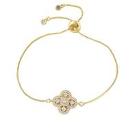 crayfomo Four-leaf Clover Charm Bracelet, Gold Plated Copper Cubic Zirconia Inlaid Adjustable Chain Bangle, for Women Daily Dating Wedding Party Jewelry Gifts