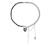 crayfomo Gargantilla collar mujeres plata tono corazón colgante cuentas cadena capas declaración joyería regalo para su moda Accesorios cumpleaños fiesta regalos