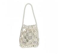 crayfomo Handmade Pearl Bucket Bag, Vintage Beaded Crochet Woven, Elegant Evening Party Wedding Beach Handbag for Women