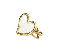 crayfomo Heart Shaped Open Ring, Gold Plated Stainless Steel White Enamel Adjustable Durable Non - Fading Love Jewelry for Women Girls Daily Wear Party Gift