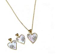 crayfomo Heartfelt Whispers Collar y pendientes de corazón de madre perla para mujer-Accesorio de moda y versátil para uso diario Conmute fechas y regalos