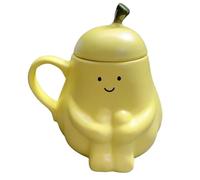 crayfomo Linda taza de pera con tapa para hogar y oficina, taza de té de café de cerámica creativa con mango para café, té, jugo, leche y agua, taza única con temática de pera para regalo