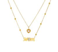 crayfomo Mother's Day Necklace for Mom, Gold Stainless Steel Double Layer Mom Heart Pendant Necklace with Cubic Zirconia and Beads, Adjustable Jewelry for Women, Gifts for Mom