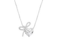 crayfomo Plata esterlina plateada arco y corazón CZ colgante collar-micro-pavé chispeante clavícula cadena, regalo de joyería romántica ajustable para las mujeres