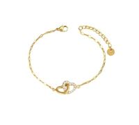crayfomo Pulsera CZ de corazón de enclavamiento chapado en oro 18K para mujer-pulsera ajustable de encanto micro-pavé delicada, regalo de joyería romántica