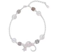 crayfomo Pulsera de estrella y luna-Pulsera de cuentas de brillo de tono plateado con encantos de luna de estrella, cuentas de cristal iridiscente joyas de muñeca ajustables para mujeres