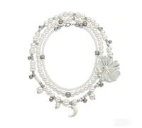 crayfomo Set de Collares en Capas con Perlas Falsas, Elegante Cadena de Perlas con Motivos Florales y Lunares, 2PCS Joyería Delicada y Ligera para una Elegancia Cotidiana