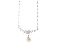 crayfomo Sirena Lágrimas Collar De Perlas, Aleación Plateada Cruz Cadena, Diseño Asimétrico Flor, Moda Oficina Accesorio, Conveniente Para Las Mujeres