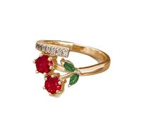 crayfomo The Adorable Red Cherry Imitation Diamond Adjustable Opening Ring, A Fruit-shaped Finger Ring, A Unique Piece of Jewelry and A Charming Accessory for Parties